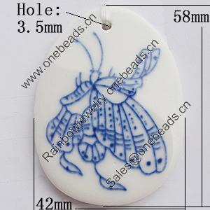 Ceramics Pendants, Nugget 58x42mm Hole:3.5mm, Sold by PC