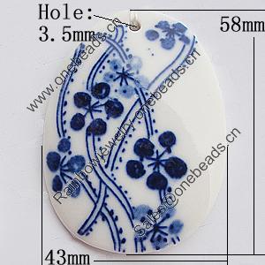 Ceramics Pendants, Nugget 58x43mm Hole:3.5mm, Sold by PC