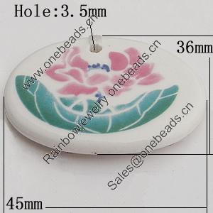 Ceramics Pendants, 45x36mm Hole:3.5mm, Sold by PC