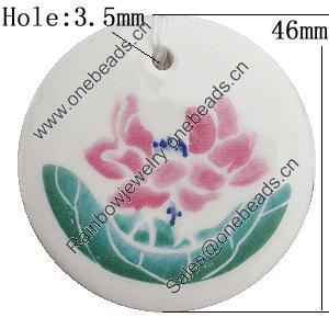 Ceramics Pendants, Flat Round 46mm Hole:3.5mm, Sold by PC