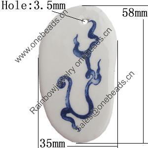 Ceramics Pendants, Nugget 58x35mm Hole:3.5mm, Sold by PC