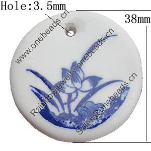 Ceramics Pendants, Flat Round 38mm Hole:3.5mm, Sold by PC