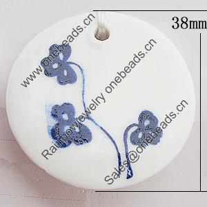 Ceramics Pendants, Flat Round 38mm Hole:3.5mm, Sold by PC