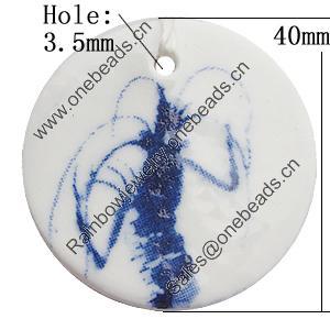 Ceramics Pendants, Flat Round 40mm Hole:3.5mm, Sold by PC
