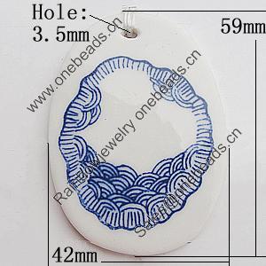 Ceramics Pendants, Flat Oval 59x42mm Hole:3.5mm, Sold by PC