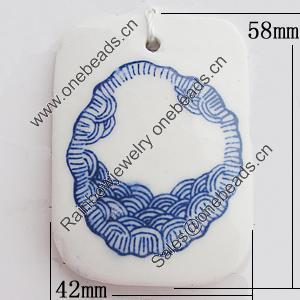 Ceramics Pendants, Rectangle 58x42mm Hole:3.5mm, Sold by PC