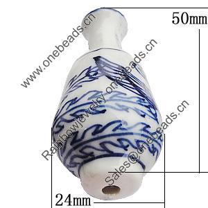 Ceramics Beads, Bottle 50x24mm Hole:3.5mm, Sold by Bag