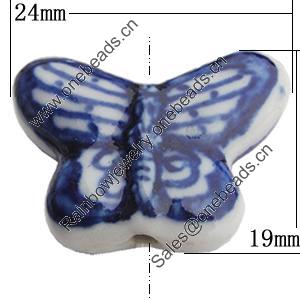 Ceramics Beads, Butterfly 24x19mm Hole:2mm, Sold by Bag