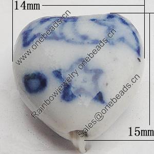 Ceramics Beads, Heart 15x14mm Hole:2mm, Sold by Bag