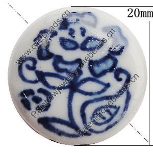 Ceramics Beads, Flat Round 20mm Hole:2mm, Sold by Bag