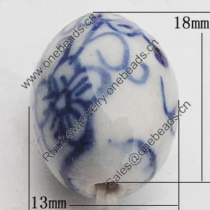 Ceramics Beads, Oval 18x13mm Hole:2mm, Sold by Bag