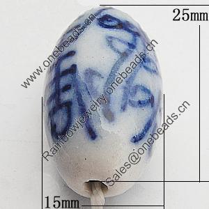 Ceramics Beads, Oval 25x15mm Hole:2mm, Sold by Bag