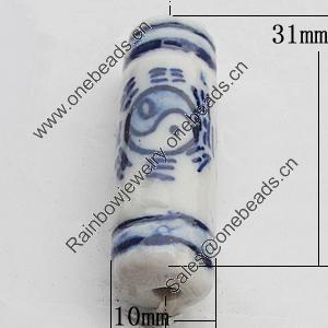 Ceramics Beads, Column 31x10mm Hole:2.5mm, Sold by Bag