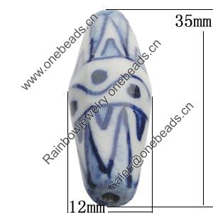 Ceramics Beads, Diamond 35x12mm Hole:2.5mm, Sold by Bag