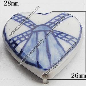 Ceramics Beads, Heart 28x26mm Hole:2.5mm, Sold by Bag