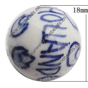 Ceramics Beads, Round 18mm Hole:2.5mm, Sold by Bag