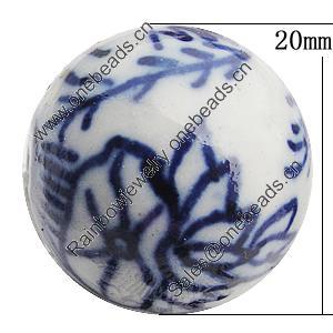 Ceramics Beads, Round 20mm Hole:2.5mm, Sold by Bag