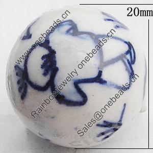 Ceramics Beads, Round 20mm Hole:2.5mm, Sold by Bag