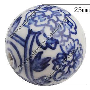 Ceramics Beads, Round 25mm Hole:2.5mm, Sold by Bag