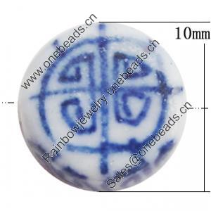 Ceramics Beads, Flat Round 10mm Hole:2.5mm, Sold by Bag