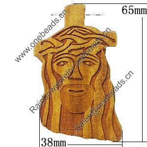 Wooden Jewelry Pendants, 65x38mm Hole:2mm, Sold by PC