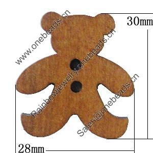 Wood Button, Costume Accessories, Bear 30x28mm in diameter, Hole:2.5mm, Sold by Bag 