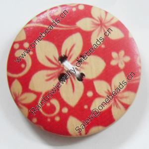 Wooden Button, Flat Round, 15mm, Hole:Approx 2mm, Sold by PC