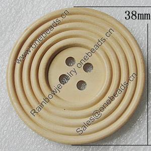 Wood Button, Costume Accessories, Flat Round 38mm in diameter, Hole:3.5mm, Sold by Bag 