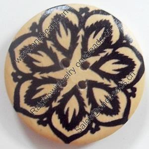 Wooden Button, Flat Round, 30mm, Hole:Approx 2mm, Sold by PC