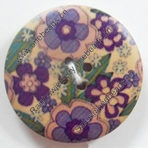 Wooden Button, Flat Round, 30mm, Hole:Approx 2mm, Sold by PC