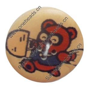 Wooden Button, Flat Round, 15mm, Hole:Approx 2mm, Sold by PC