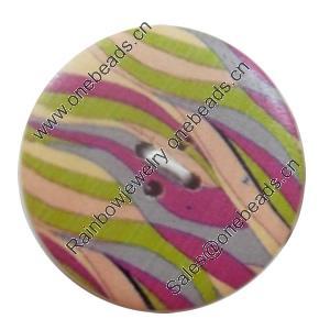 Wooden Button, Flat Round, 15mm, Hole:Approx 2mm, Sold by PC