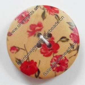 Wooden Button, Flat Round, 18mm, Hole:Approx 2mm, Sold by PC