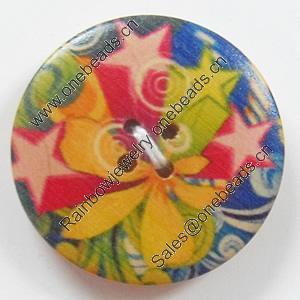 Wooden Button, Flat Round, 18mm, Hole:Approx 2mm, Sold by PC