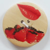 Wooden Button, Flat Round, 15mm, Hole:Approx 2mm, Sold by PC