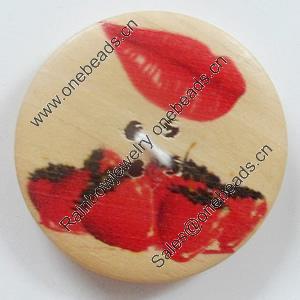 Wooden Button, Flat Round, 15mm, Hole:Approx 2mm, Sold by PC