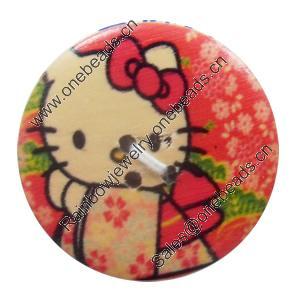 Wooden Button, Flat Round, 15mm, Hole:Approx 2mm, Sold by PC