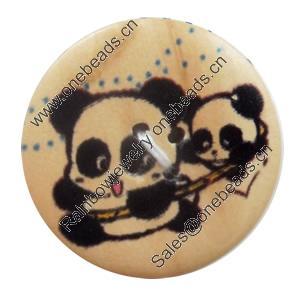 Wooden Button, Flat Round, 15mm, Hole:Approx 2mm, Sold by PC