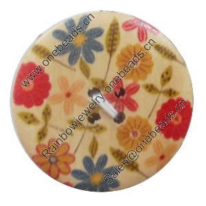 Wooden Button, Flat Round, 15mm, Hole:Approx 2mm, Sold by PC