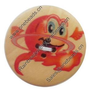 Wooden Button, Flat Round, 15mm, Hole:Approx 2mm, Sold by PC