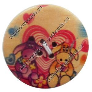 Wooden Button, Flat Round, 18mm, Hole:Approx 2mm, Sold by PC