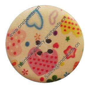 Wooden Button, Flat Round, 15mm, Hole:Approx 2mm, Sold by PC