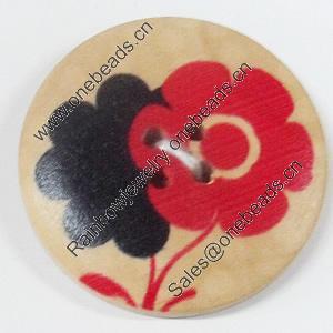 Wooden Button, Flat Round, 15mm, Hole:Approx 2mm, Sold by PC