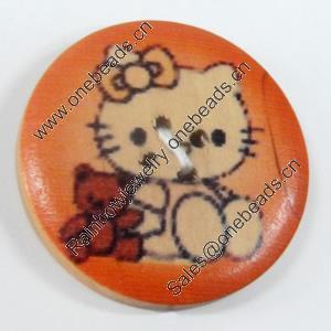 Wooden Button, Flat Round, 15mm, Hole:Approx 2mm, Sold by PC