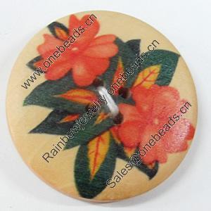 Wooden Button, Flat Round, 15mm, Hole:Approx 2mm, Sold by PC