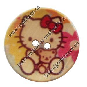 Wooden Button, Flat Round, 18mm, Hole:Approx 2mm, Sold by PC