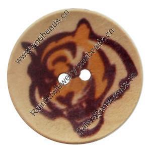 Wooden Button, Flat Round, 18mm, Hole:Approx 2mm, Sold by PC