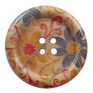 Wooden Button, Flat Round, 15mm, Hole:Approx 2mm, Sold by PC