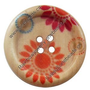 Wooden Button, Flat Round, 15mm, Hole:Approx 2mm, Sold by PC