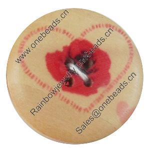 Wooden Button, Flat Round, 15mm, Hole:Approx 2mm, Sold by PC